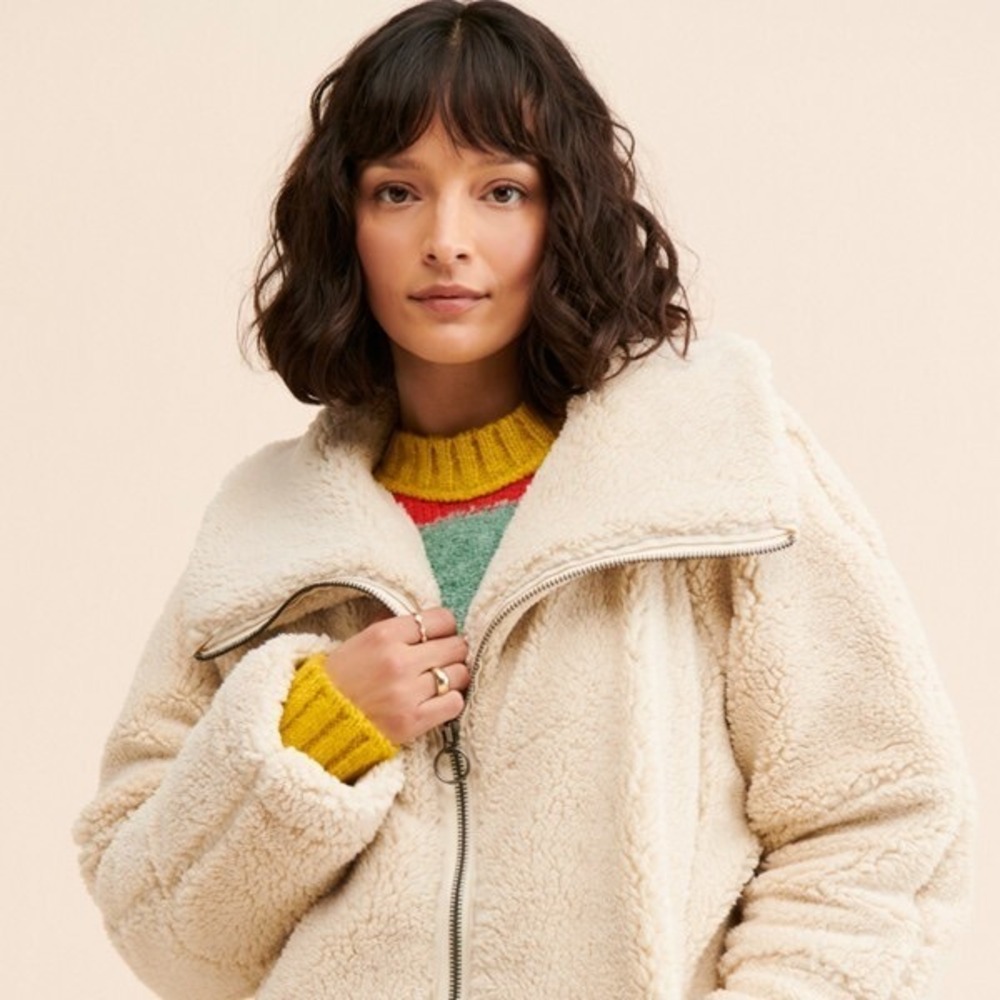 Free People We The Free Raya Cozy Jacket Womens Ivory Fleece Teddy Fur‎ Size XS